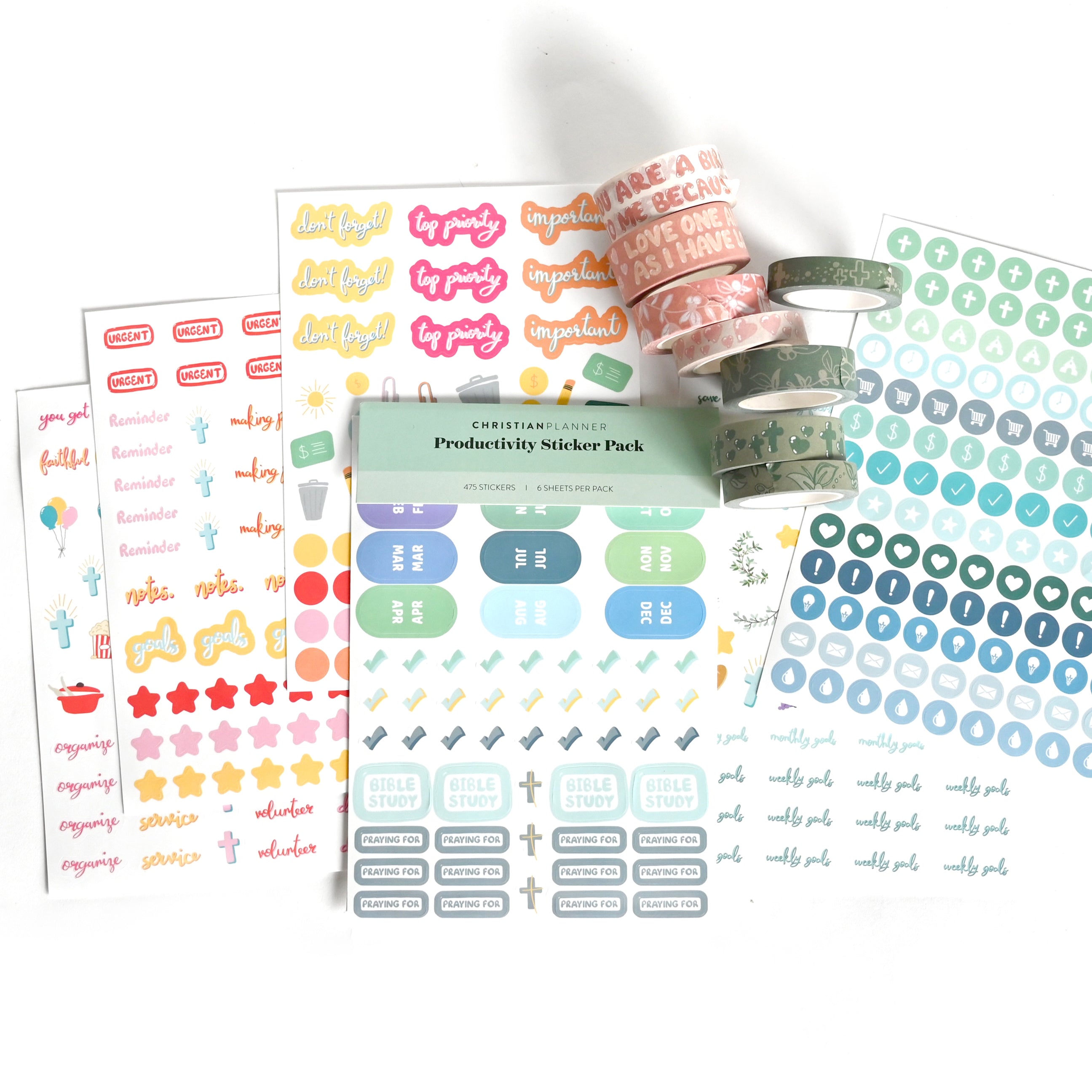 Essentials Bundle: 475 Stickers + 8 Washi Tapes
