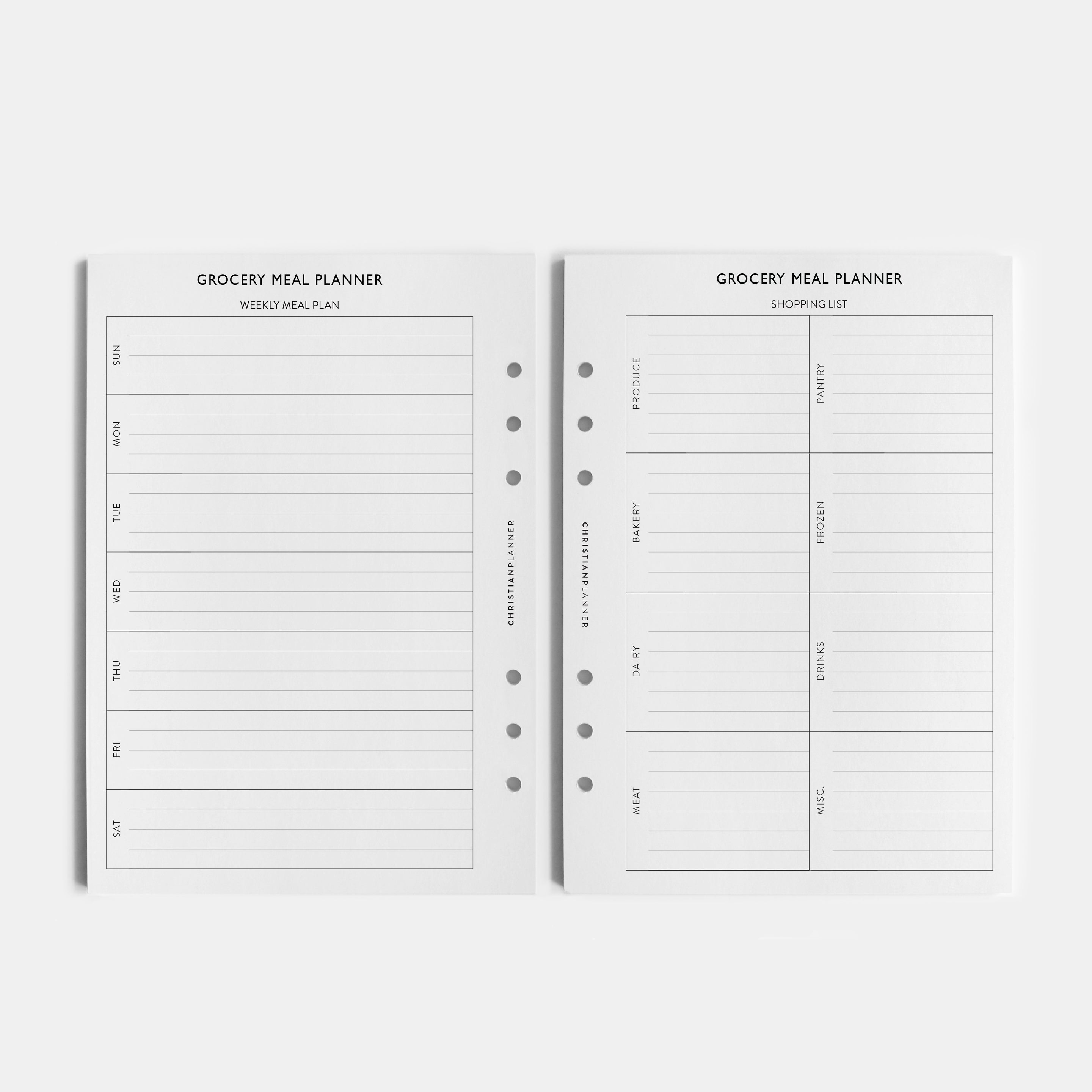 Meal Planning &amp; Grocery  -  A5 Ring Bound Insert