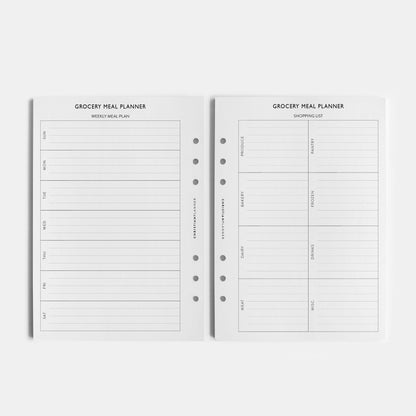Meal Planning &amp; Grocery  -  A5 Ring Bound Insert